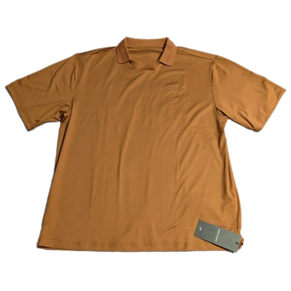 Santo Studio Last Supper Club Polo Mens L Brown Stretch Graphic Shirt NWT